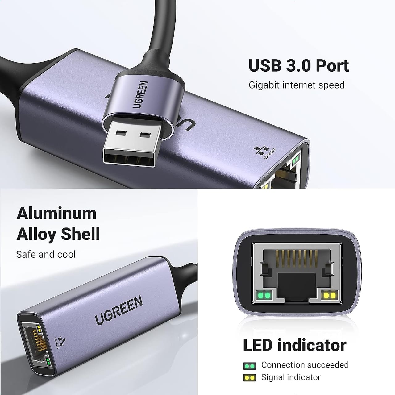 تبدیل USB 3.0 A به Gigabit Ethernet یوگرین مدل CM209-50922