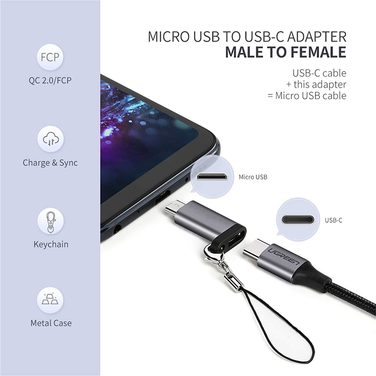 تبدیل Micro USB به USB-A یوگرین مدل US282-50590