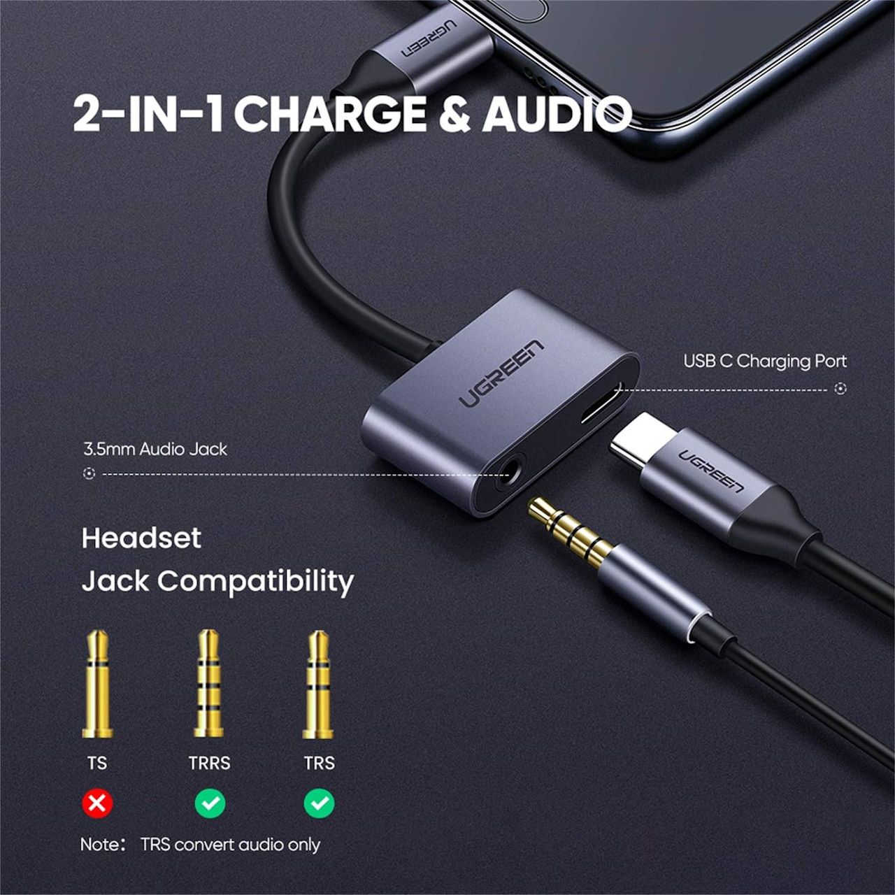 تبدیل USB-C به 3.5mm Audio و USB-C یوگرین مدل CM193-50596