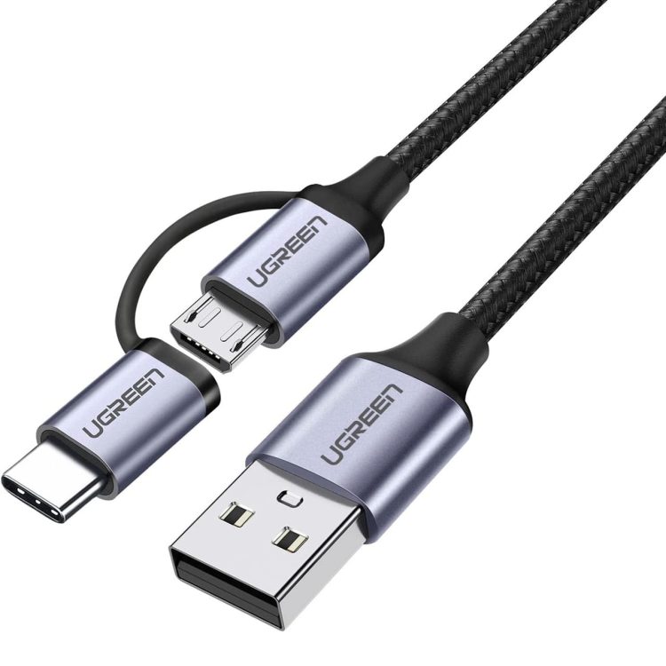 کابل تبدیل USB-A به Micro USB و USB-C یوگرین مدل 30875-US177 طول 1 متر