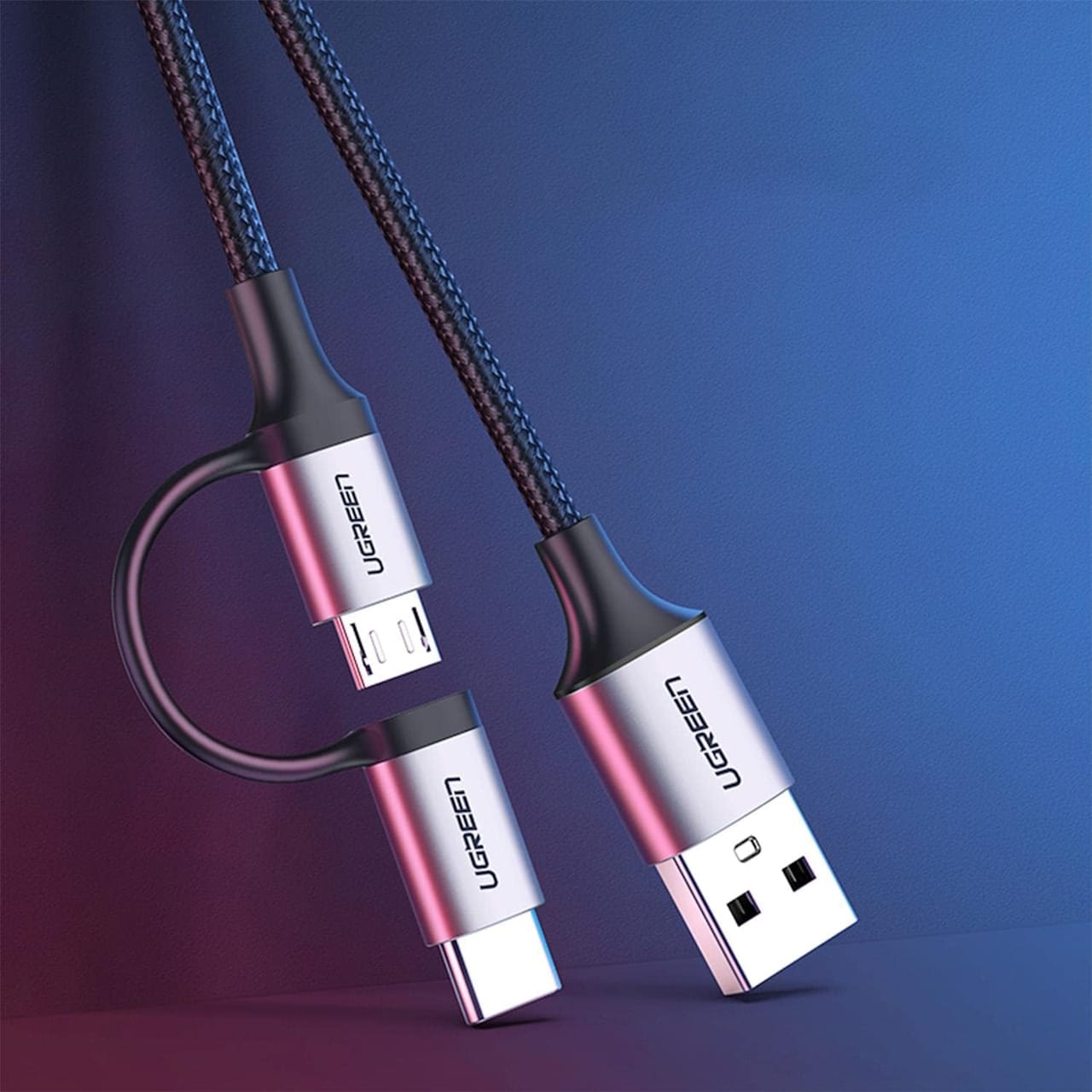 کابل تبدیل USB-A به Micro USB و USB-C یوگرین مدل 30875-US177 طول 1 متر
