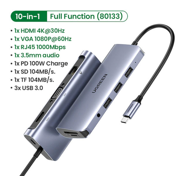 هاب 10 پورت USB-C یوگرین مدل UG-80133